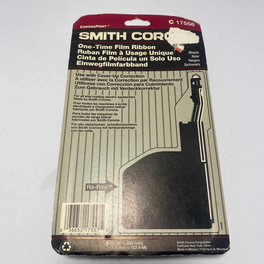 Smith Corona Typewriter Ribbon C 17558 Black One-Time Film NEW Re-Rite